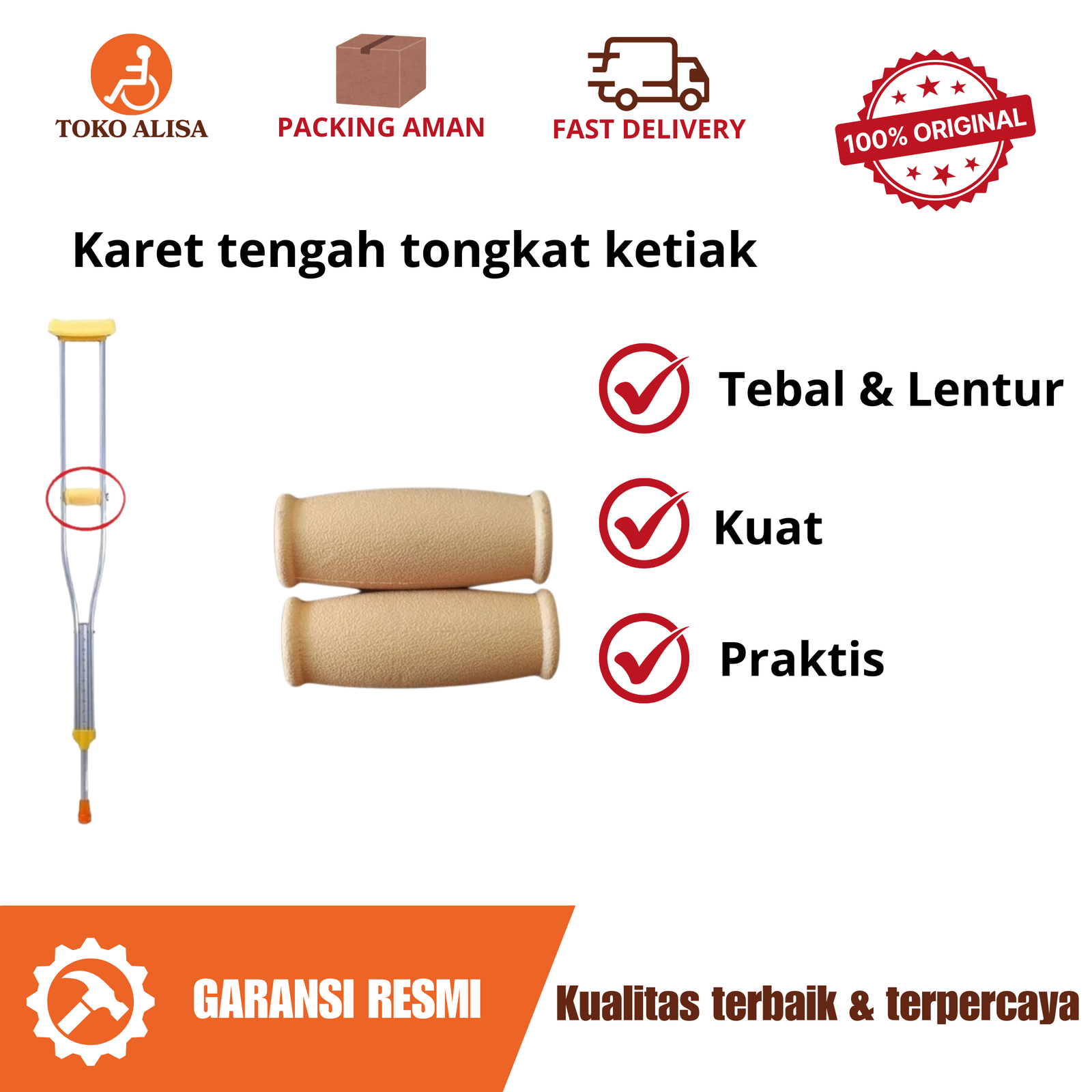 Karet tengah tongkat ketiak